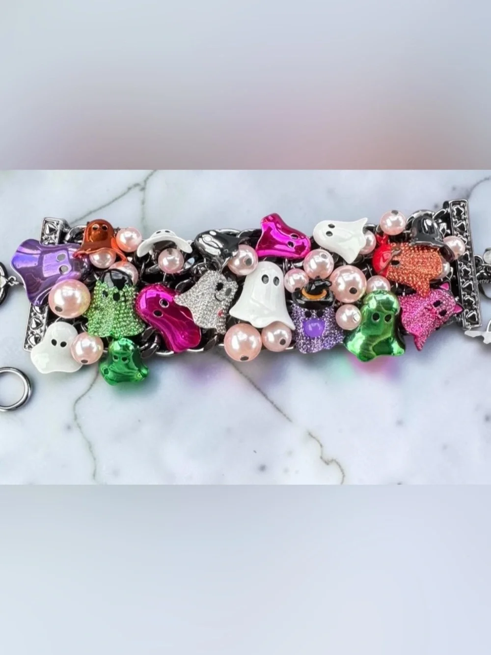 BETSEY JOHNSON Halloween Shiny Costumed Ghosts Statement Charm Bracelet NEW NWT